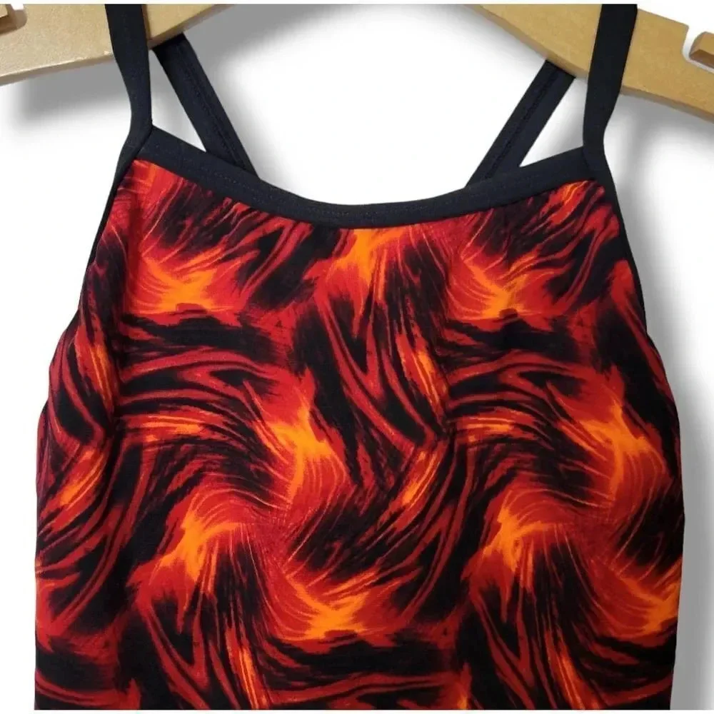 SPEEDO Women’s Black & Red Open-Back Vintage Competitive One-Piece Swimsuit